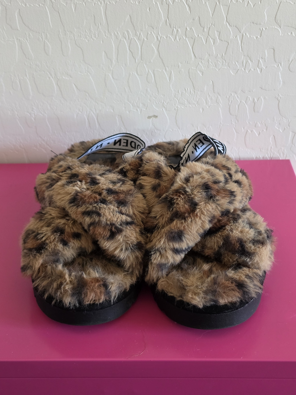 Leopard Faux Fur Crossband Slippers for Women